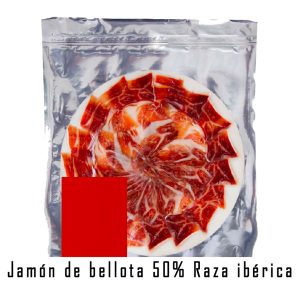 Acorn-fed ham 50% Iberian breed knife cut (100gr)