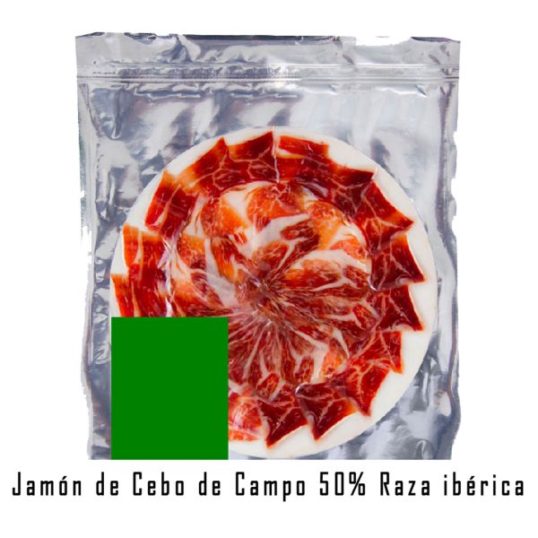 Jamón Ibérico de Cebo de Campo 50% Raza ibérica cortado a cuchillo (100gr)