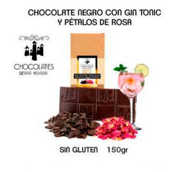 Tableta Gourmet chocolate negro con Gin Tonic con Pétalos de Rosa
